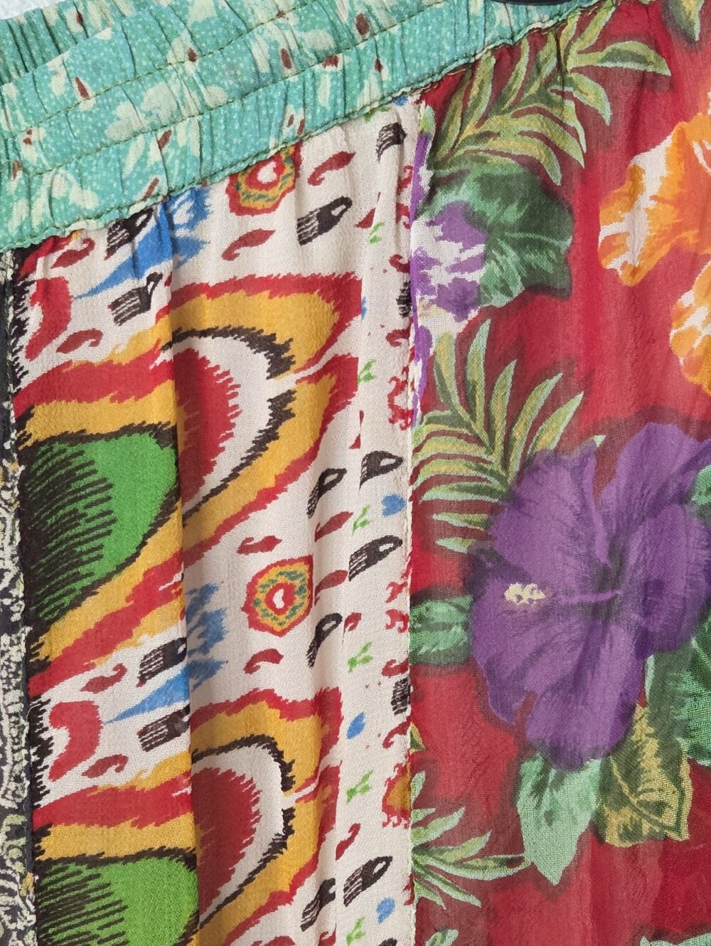 Young Threads Boho Patchwork Wide‑Leg Palazzo Pants XL Drawstring Pockets Flowy - Picture 7 of 14